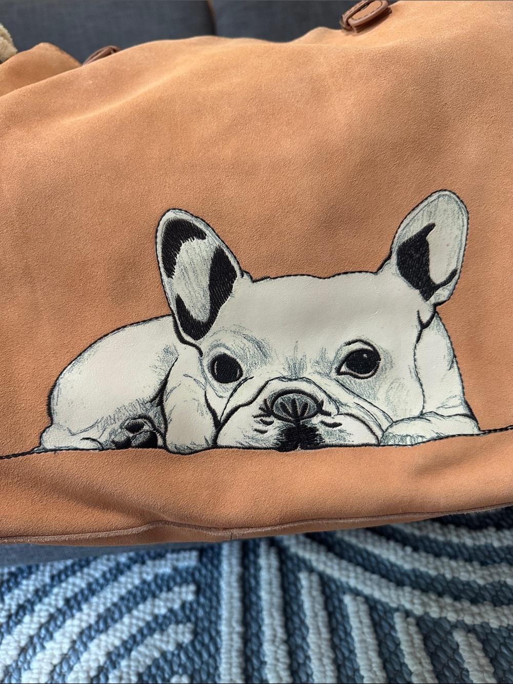 Miss Albright Donna McKenzie French Bulldog Suede Leather Tote Bag | Dog Lover - Picture 2 of 12